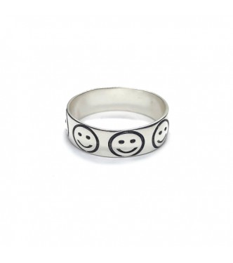 R002224 Genuine Sterling Silver Ring Band Emoticons Smiley Solid Hallmarked 925 Handmade